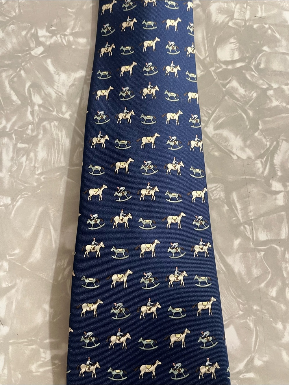 Hermes 100% Silk Navy Blue Tie With Horse Pattern 5313 TA - Picture 3 of 5